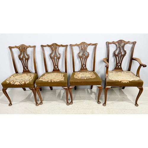 646 - 4 CHIPPENDALE STYLE DINING CHAIRS WITH TAPESTRY SEATS