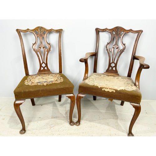 646 - 4 CHIPPENDALE STYLE DINING CHAIRS WITH TAPESTRY SEATS