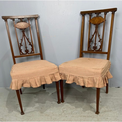 649 - PAIR OF INLAID MAHOGANY BEDROOM CHAIRS AND A SPLAT BACK CHAIR