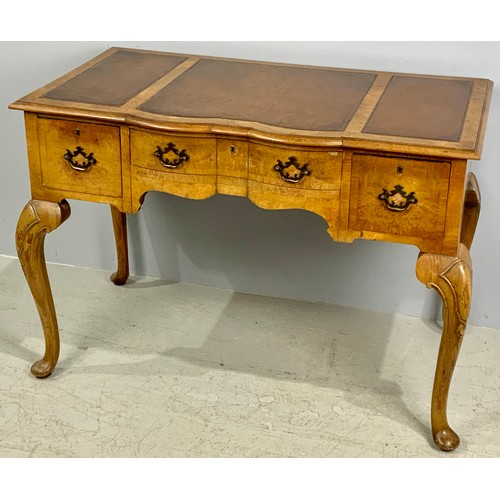 614 - MAPLE & Co LADIES DESK WITH CABRIOLE LEGS AND TOOLED LEATHER WORK SURFACE, 107 CM WIDE