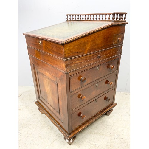 629 - IN THE MANNER OF GILLOWS,  ROSEWOOD DAVENPORT WITH TOOLED LEATHER WRITING SLOPE