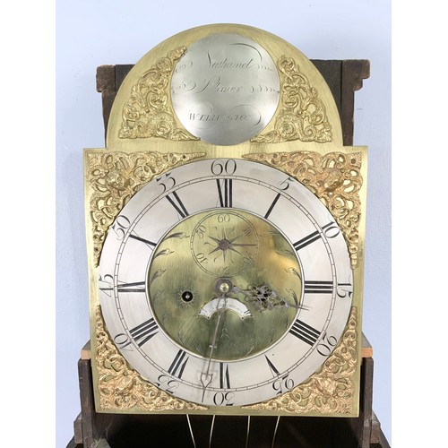 282 - NATHANIAL PLIMER WELLINGTON LONG CASE CLOCK HAVING ARCHED POLISHED BRASS DIAL AND 8 DAY MOVEMENT