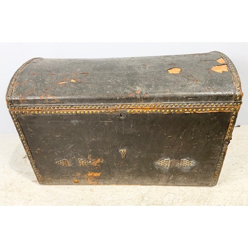 332 - DOMED 19TH CENTURY LEATHER TOP TRUNK