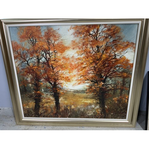 17 - ANTHONY WALLER PICTURE ON CANVAS DEPICTING TREES TOGETHER WITH A SMALL WATERCOLOUR DEPICTING A WINTE... 