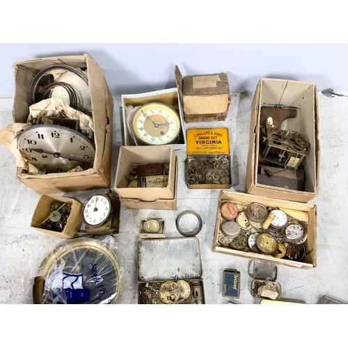 406 - A LARGE BOX OF WATCH AND CLOCK MAKERS, REPAIRERS PARTS, TOOLS & SUNDRIES