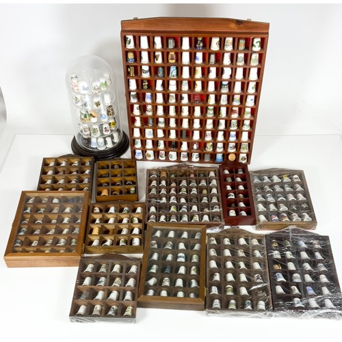 182 - A VERY LARGE COLLECTION OF THIMBLES IN DISPLAY BOXES AND CASES, MANY PORCELAIN BUT SOME METAL AND WO... 