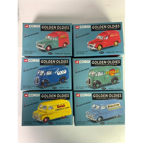 154 - CORGI 6 BOXED GOLDEN OLDIES, VANS, BEDFORD CA, MORRIS J, MORRIS 1000, INC. KODAK, OXO, OVALTINE, CYD... 