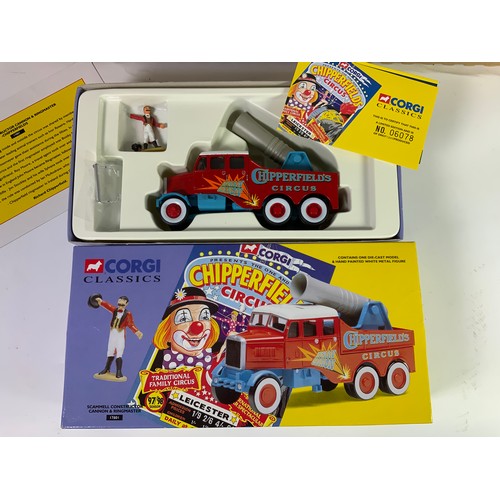 150 - CORGI CLASSICS SERIES, CHIPPERFIELDS CIRCUS, 3 BOXED MODELS 87957 ERF 8 WHEEL RIGID TRUCK, 17801 SCA... 