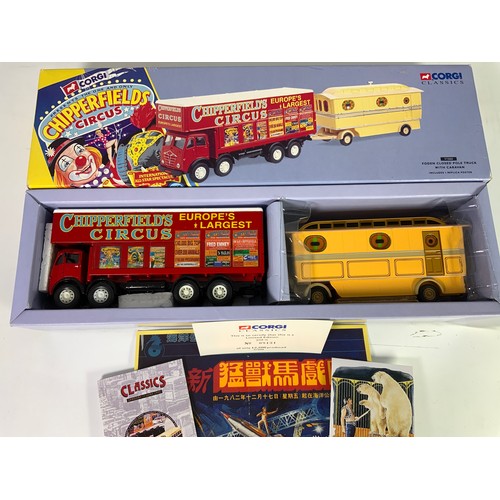 150 - CORGI CLASSICS SERIES, CHIPPERFIELDS CIRCUS, 3 BOXED MODELS 87957 ERF 8 WHEEL RIGID TRUCK, 17801 SCA... 