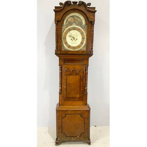 243 - GEO BRADSHAW WHITCHURCH LONGCASE MAHOGANY AND OAK CLOCK WITH 8 DAY MOVEMENT, PAINTED CONVEX DIAL, PA... 