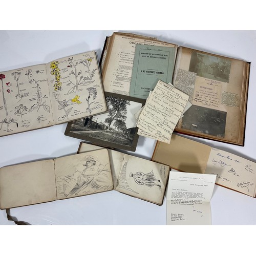 46 - SCRAPBOOK WITH REAL PHOTOS, MILITARY EPHEMERA ETC. SKETCH BOOK AND 3 VARIOUS AUTOGRAPH BOOKS WITH WW... 