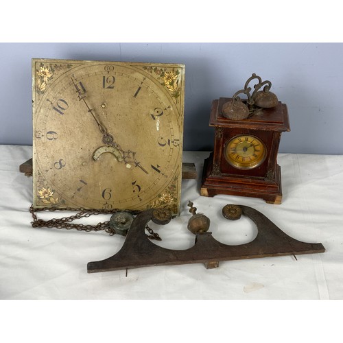 239 - CLOCK FACE & MECHANISM, PLUS A WOODEN MANTLE CLOCK