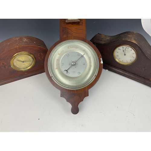 240 - OAK CASED BAROMETER SB MAKE, PLUS 2 MANTLE CLOCKS A/F