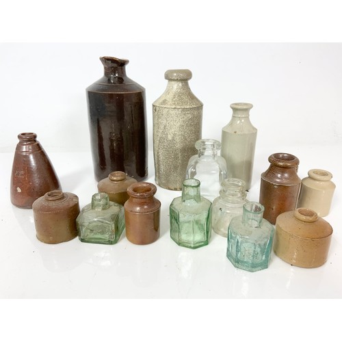 363 - STONEWARE & GLASS INK BOTTLES & JARS