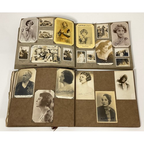 44 - TWO PHOTOGRAPH ALBUMS CONTAINING PHOTOGRAPHS AND POSTCARDS, MANY SIGNED DEPICTING EARLY STARS OF THE... 