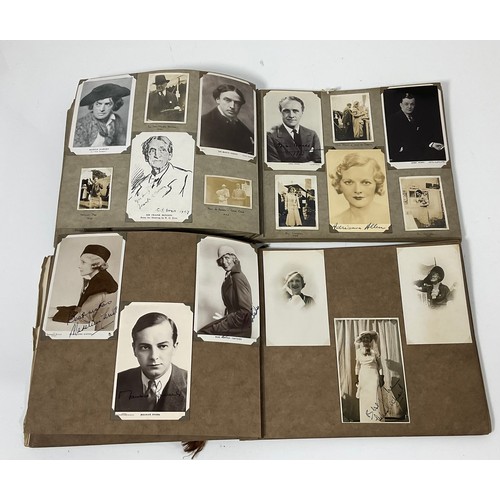 44 - TWO PHOTOGRAPH ALBUMS CONTAINING PHOTOGRAPHS AND POSTCARDS, MANY SIGNED DEPICTING EARLY STARS OF THE... 