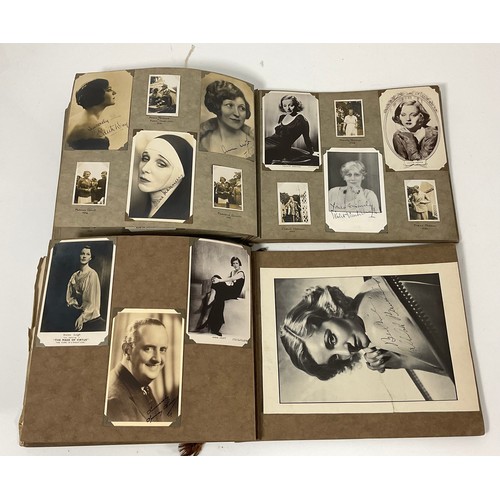 44 - TWO PHOTOGRAPH ALBUMS CONTAINING PHOTOGRAPHS AND POSTCARDS, MANY SIGNED DEPICTING EARLY STARS OF THE... 