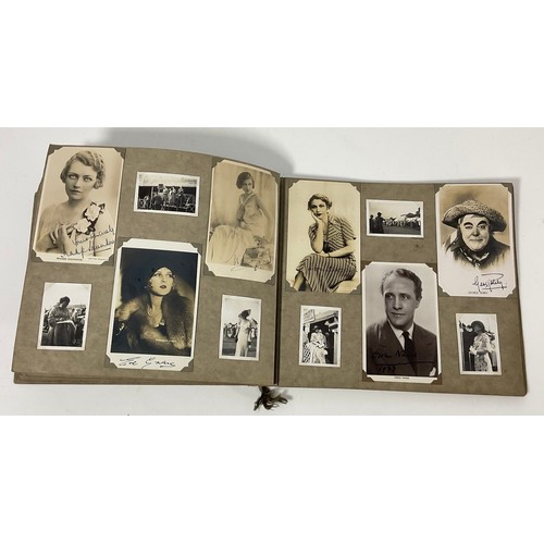 44 - TWO PHOTOGRAPH ALBUMS CONTAINING PHOTOGRAPHS AND POSTCARDS, MANY SIGNED DEPICTING EARLY STARS OF THE... 