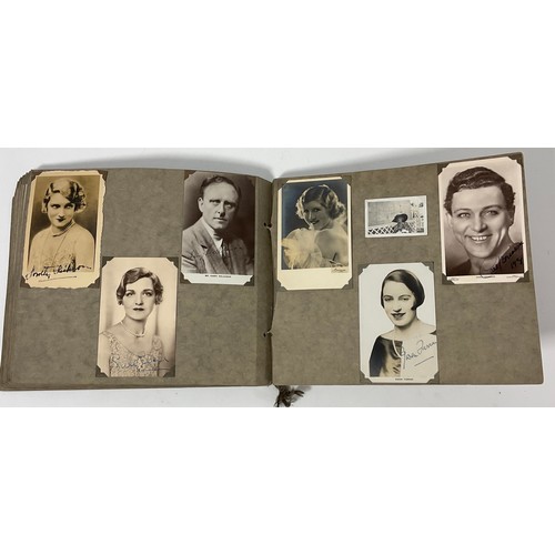 44 - TWO PHOTOGRAPH ALBUMS CONTAINING PHOTOGRAPHS AND POSTCARDS, MANY SIGNED DEPICTING EARLY STARS OF THE... 