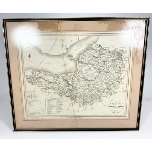 23 - FRAMED MAP OF SOMERSETSHIRE DIVIDED INTO HUNDREDS