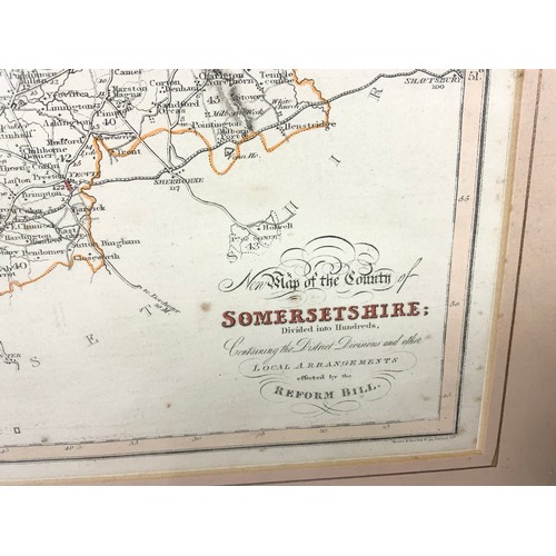 23 - FRAMED MAP OF SOMERSETSHIRE DIVIDED INTO HUNDREDS