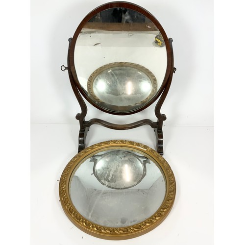 37 - ROUND CONVEX MIRROR TOGETHER WITH AN OVAL DRESSING TABLE MIRROR