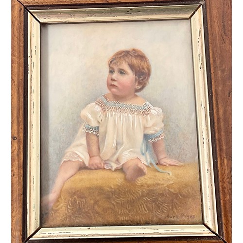 55 - FRAMED MINIATURE DEPICTING A YOUNG CHILD WITH SIGNATURE MARY PAYNE