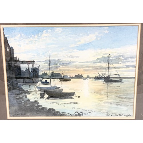 21 - JANET BECKETT WATERCOLOUR, WELLS NEXT THE SEA TOGETHER WITH WATERCOLOUR VICTORIA BURTON AND ONE OTHE... 