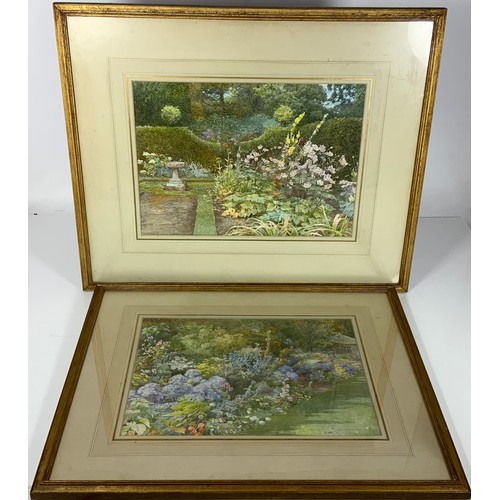 25 - E A CHADWICK WATERCOLOUR GARDEN SCENE WITH RUSKIN GALLERIES LABEL, & ANOTHER, A SEPTEMBER GARDEN