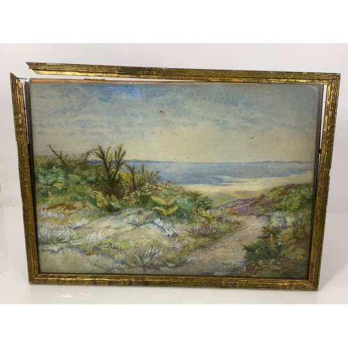 29 - WATERCOLOUR BEACH SCENE INDISTINCTLY SIGNED POSSIBLY ELLEN VERNON WITH RUSKIN GALLERIES LABEL VERSO