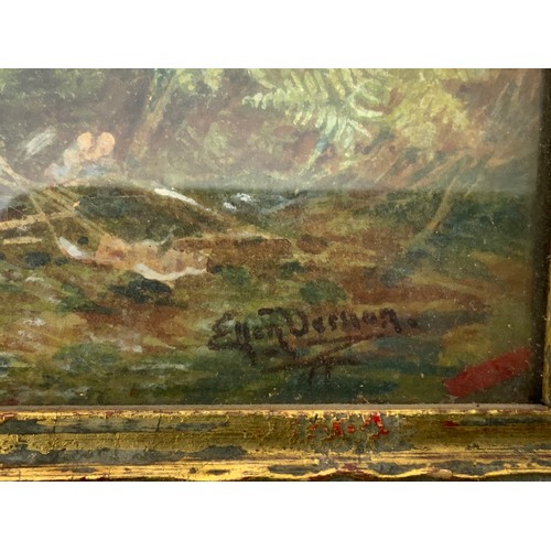 29 - WATERCOLOUR BEACH SCENE INDISTINCTLY SIGNED POSSIBLY ELLEN VERNON WITH RUSKIN GALLERIES LABEL VERSO