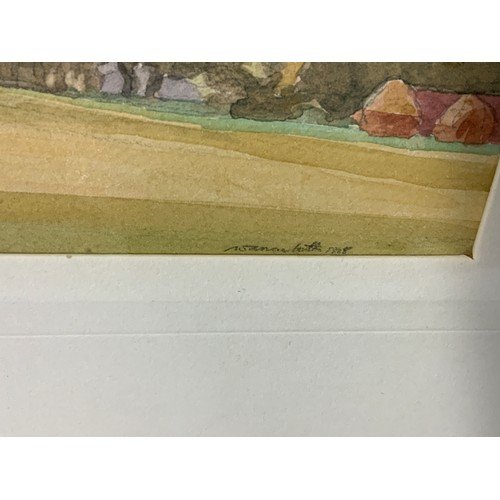 28 - WATERCOLOUR INDISTINCTLY SIGNED RURAL SCENE, ON REAR W A NARBETH HITCHON COLL 617