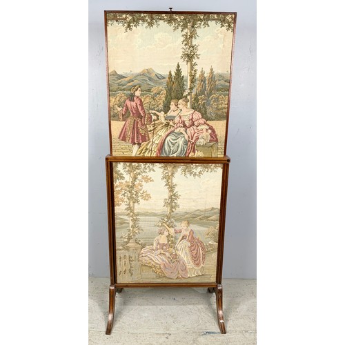 OAK FRAMED TAPESTRY FIRE SCREEN WITH LIFT UP PANEL