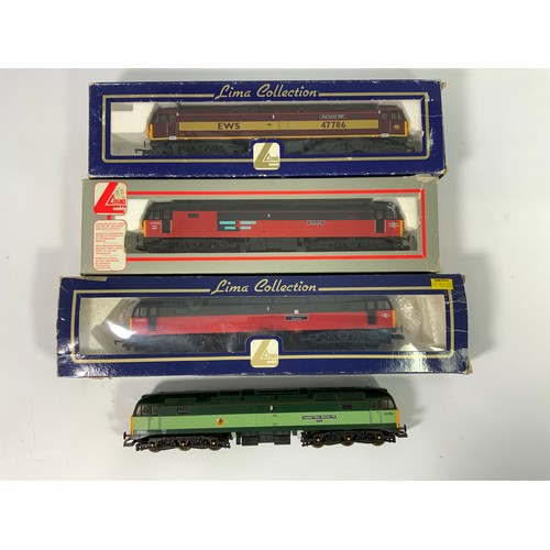 470 - LIMA, 4 X CLASS 47 DIESEL LOCOMOTIVES, 47786 ROY CASTLE IN EWS, BOXED, 47594 RES, IN A BOX, 47569 RE... 