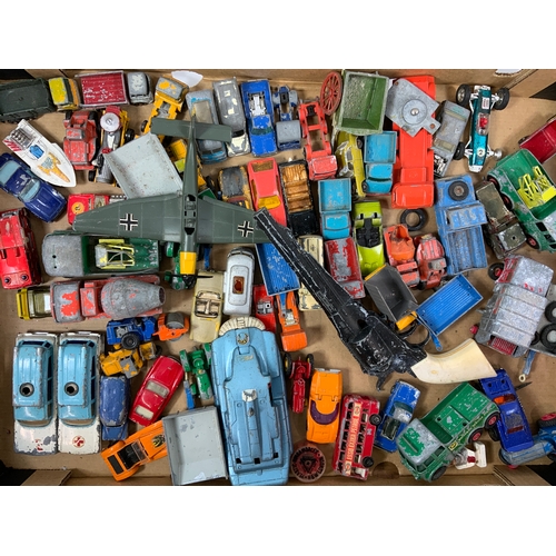 100 - TRAY OF PLAYWORN DIECAST MODELS, LESNEY, DINKY ETC