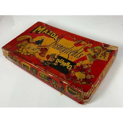 63 - A BOXED SET OF 12 MAZDA DISNEYLAND DUMBO DISNEYLIGHTS, A BTH, BRITISH THOMPSON HOUSTON COMPANY. ADVI... 