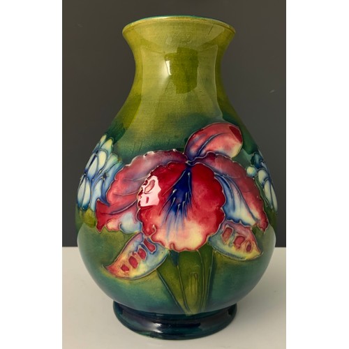 37 - MOORCROFT IRIS PATTERN VASE, APPROX. 16 cm