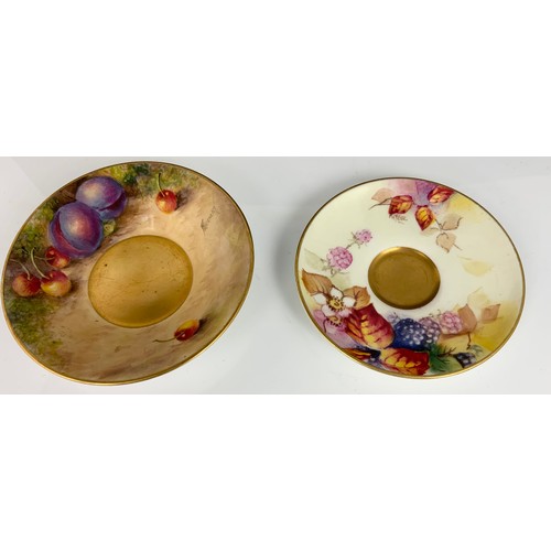 48 - HAND PAINTED ROYAL WORCESTER COFFEE CAN AND SAUCER, BOWEN AND FREEMAN AND AHAND PAINTED SAUCER AUTUM... 