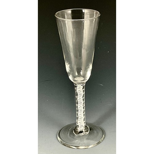 71 - 18TH CENTURY GLASS WITH OPAQUE TWIST STEM, APPROX. 16.5 cm