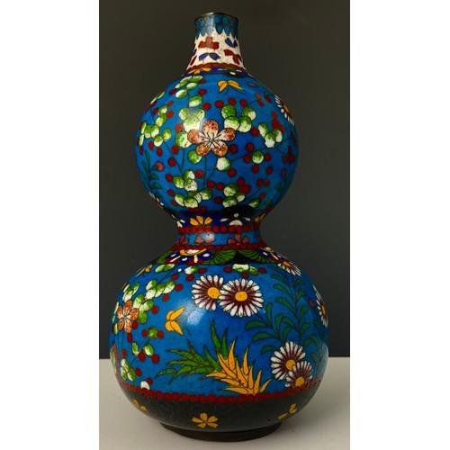 65 - ORIENTAL DOUBLE GOURD CLOISONNÉ VASE, APPROX. 16 cm