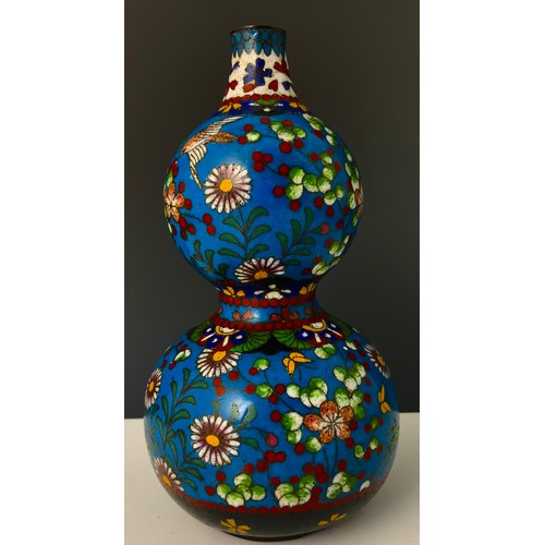 65 - ORIENTAL DOUBLE GOURD CLOISONNÉ VASE, APPROX. 16 cm