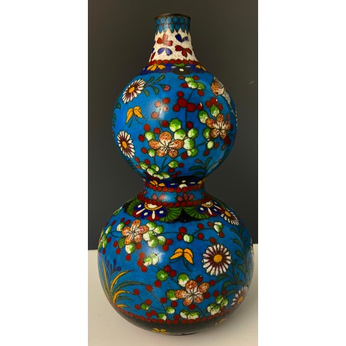 65 - ORIENTAL DOUBLE GOURD CLOISONNÉ VASE, APPROX. 16 cm