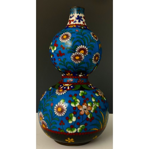 65 - ORIENTAL DOUBLE GOURD CLOISONNÉ VASE, APPROX. 16 cm