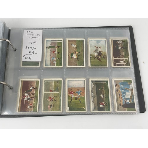 123 - CIGARETTE CARD ALBUM AND CONTENTS, FOOTBALLERS, 7 SETS OF 50, 1 OF 25 PLUS 200+ ODDS, CATALOGUE £900... 