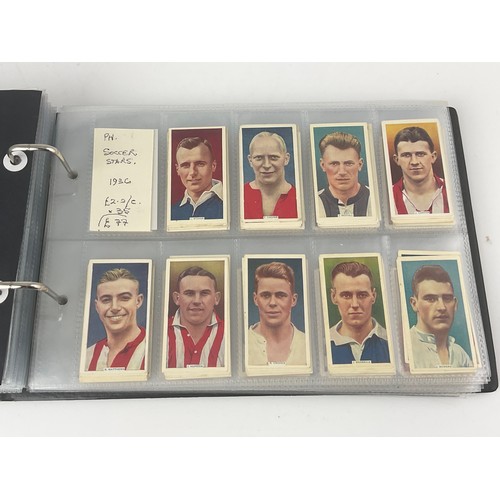 123 - CIGARETTE CARD ALBUM AND CONTENTS, FOOTBALLERS, 7 SETS OF 50, 1 OF 25 PLUS 200+ ODDS, CATALOGUE £900... 