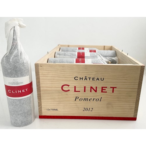 96 - CASE OF 12 BOTTLES 2012 CHATEAU CLINET POMEROL IN WOODEN CASES OF 12 BOTTLES