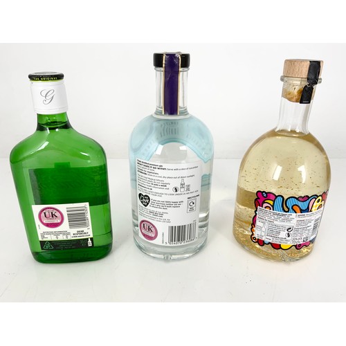 20 - BOTTLE PREMIUM GIN, HALF BOTTLE GORDONS GIN AND A BOTTLE ELDERFLOWER GIN LIQUEUR GLITTER GLOBE