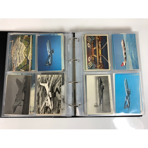 141 - POSTCARDS, A BLUE SLIP IN POSTCARD ALBUM OF AIRCRAFT POSTCARDS & OTHER AVIATION INTEREST, COLOUR & B... 