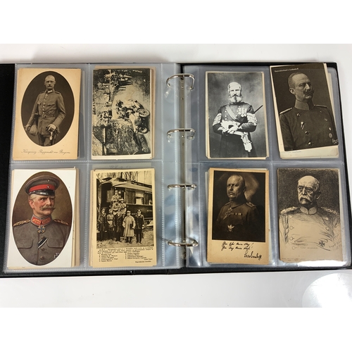 140 - POSTCARD ALBUM OF WW1 ERA PERSONALITIES & PORTRAITS, APPROX 150+ CARDS