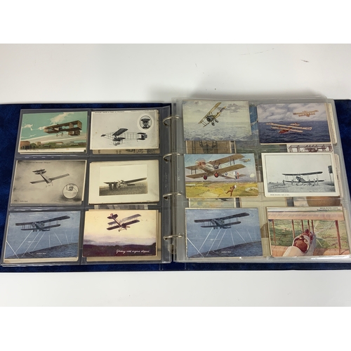 145 - POSTCARDS, A BLUE SLIP IN ALBUM, OF A THEAMATIC INTEREST OF AVIATION AND AIRCRAFT, APPROX. 300 CARDS... 